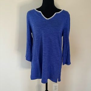 Talbots Royal Blue Top Blouse Tunic with White Stitch Trim